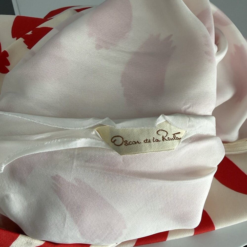 Oscar de la Renta Vintage 80’s Silk Long Maxi Gown Dress One Shoulder Wht Red S - Picture 7 of 10